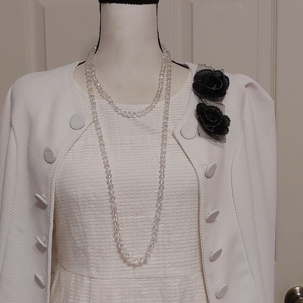 Clear Faceted Beads Beaded on White Cord Extra Long Flapper Necklace - Picture 4 of 6